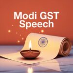 Modi GST speech Diwali gift - announcement visual showing Diya and GST text