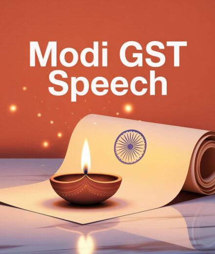 Modi GST speech Diwali gift - announcement visual showing Diya and GST text
